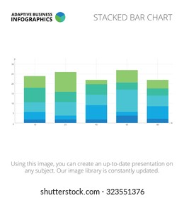 Editable infographic template of stacked bar chart, blue and green version