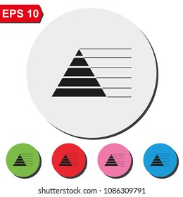 Editable infographic template of stacked pyramid chart flat round colorful vector icon.
