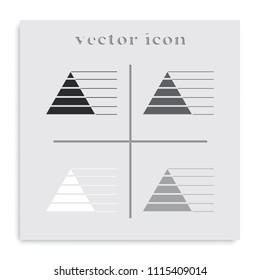 Editable infographic template of stacked pyramid chart flat black and white vector icon.