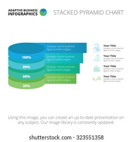 Editable infographic template of stacked pyramid chart, blue and green version