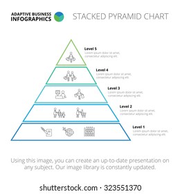 Editable infographic template of stacked pyramid chart, blue and green version