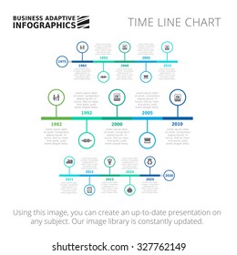 Editable infographic template of time line chart, blue and green version