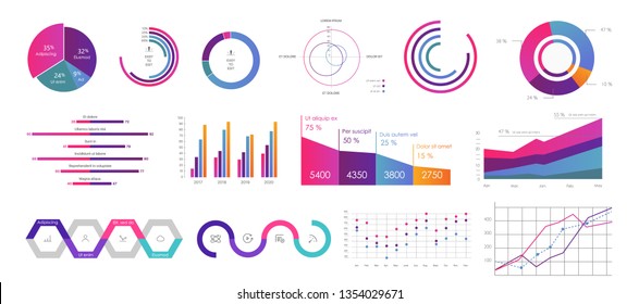 Plantillas Infográficas Editables. Uso en informe corporativo, marketing, informe anual. Pantalla de datos de administración de redes con gráficos, diagramas. Interfaz vectorial Hud