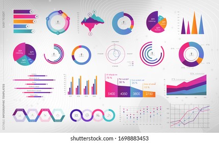 Editable Infographic Templates. Use in corporate report, marketing, annual report. Network management data screen with charts, diagrams. Hud vector interface