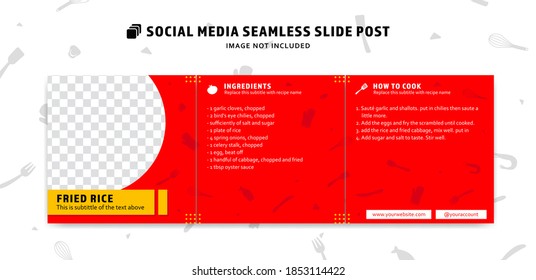 Editable Instagram Cooking Recipe Social Media Seamless Slide Post Feed Vector Template