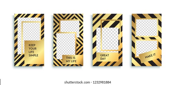 Editable instagram Luxury Stories template. Instagram story. Streaming. Vector set packaging templates with different texture for luxury products. insta frame