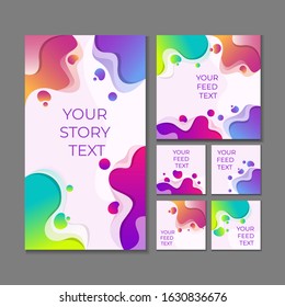 Editable Instagram Post Template With Colorful Liquid Concepts, Story Templates And Feeds. Pop Style Modern Instagram Banners