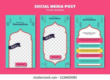 Editable Instagram Social Media Story Post Islamic Ramadhan Template Set In Trendy Colorful Style