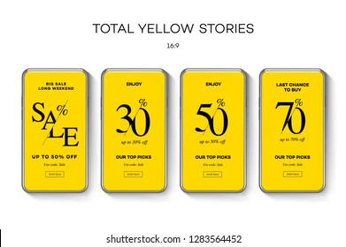 Editable Instagram Stories template set of Sale web banners for social media mobile apps. Sale and discount promo, vector illustration.
