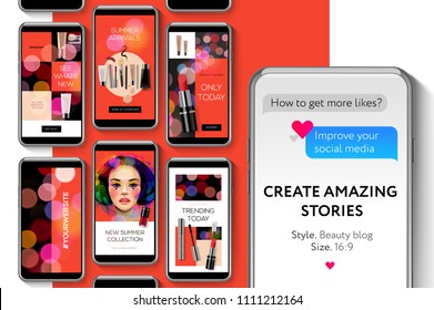 Editable Instagram Stories template. Social media templates, Beauty Blog Stories Bundle for brands and blogger, modern promotion web banner for social media mobile apps, vector illustration.