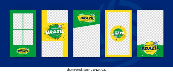 Editable instagram stories template with team volleyball Brazil 