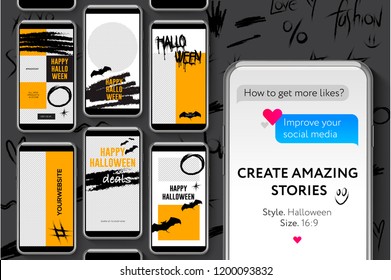 Editable Instagram stories templates, Halloween, streaming, create your amazing stories, set for brands and blogger, modern promotion web banner for social media mobile apps, vector illustration.