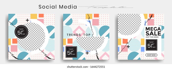 Editable instagram template. Facebook story and post frame. Layout design for marketing promotion. Cover. Set of sale banner template. Social network background. Square puzzles. vector illustration.