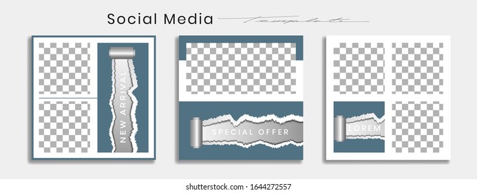 Editable instagram template. Facebook story and post frame. Layout design for marketing promotion. Cover. Set of sale banner template. Social network background. Square puzzles. vector illustration.