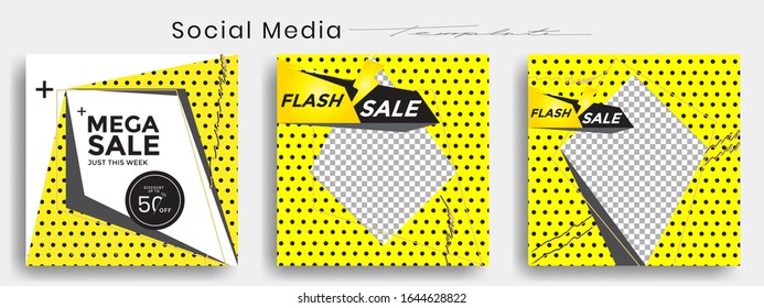 Editable instagram template. Facebook story and post frame. Layout design for marketing promotion. Cover. Set of sale banner template. Social network background. Square puzzles. vector illustration.