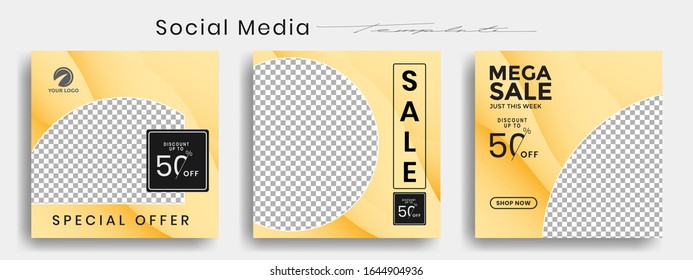 Editable Instagram Template. Facebook Story And Post Frame. Layout Design For Marketing Promotion. Cover. Set Of Sale Banner Template. Social Network Background. Square Puzzles. Vector Illustration.