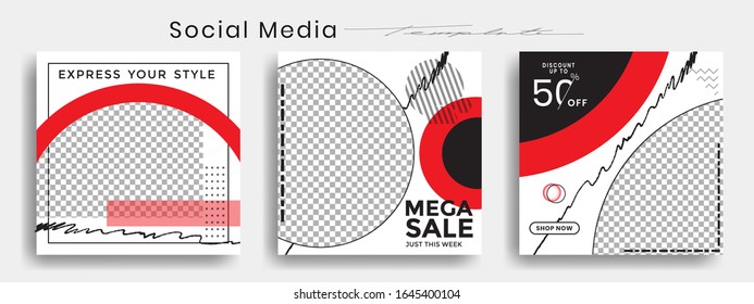 Editable instagram template. Facebook story and post frame. Layout design for marketing promotion. Cover. Set of sale banner template. Social network background. Square puzzles. vector illustration.