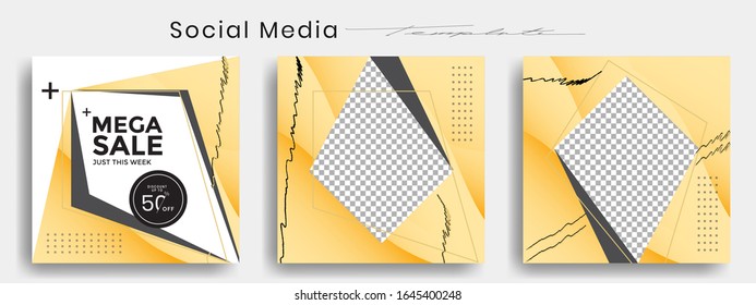 Editable instagram template. Facebook story and post frame. Layout design for marketing promotion. Cover. Set of sale banner template. Social network background. Square puzzles. vector illustration.