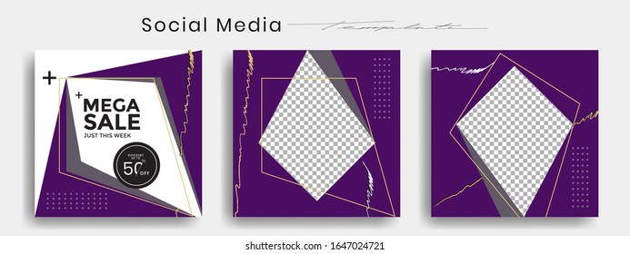 Editable instagram template. Facebook story and post frame. Layout design for marketing promotion. Cover. Set of sale banner template. Social network background. Square puzzles. vector illustration.