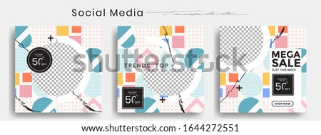 Editable instagram template. Facebook story and post frame. Layout design for marketing promotion. Cover. Set of sale banner template. Social network background. Square puzzles. vector illustration.