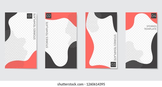 Editable Instagram template for Stories and Streaming. With trendy geometric shapes in black and coral color. Vector illustration - Shutterstock ID 1260614395