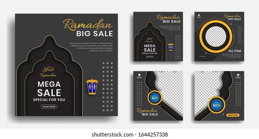 Editable instagram templates for promotions on the Ramadan holidays. Set of facebook story and post frames. Collage. Layout design for marketing on social networks. Cover. Social media background.