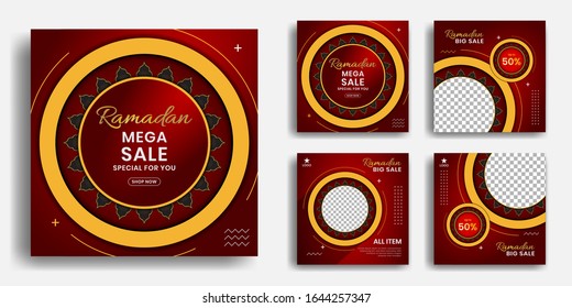 Editable instagram templates for promotions on the Ramadan holidays. Set of facebook story and post frames. Collage. Layout design for marketing on social networks. Cover. Social media background.