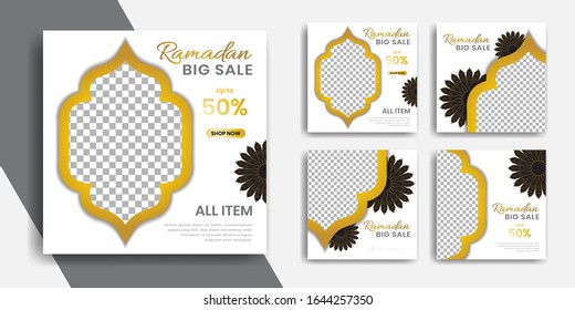 Editable instagram templates for promotions on the Ramadan holidays. Set of facebook story and post frames. Collage. Layout design for marketing on social networks. Cover. Social media background.