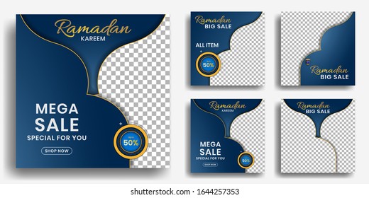 Editable Instagram Templates For Promotions On The Ramadan Holidays. Set Of Facebook Story And Post Frames. Collage. Layout Design For Marketing On Social Networks. Cover. Social Media Background.