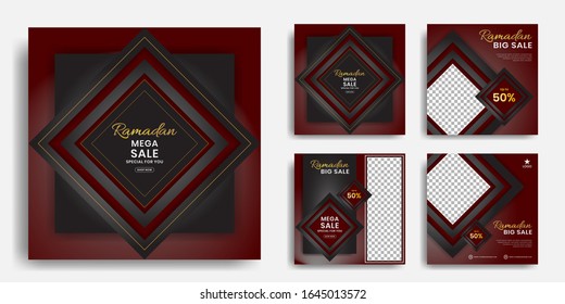 Editable instagram templates for promotions on the Ramadan holidays. Set of facebook story and post frames. Collage. Layout design for marketing on social networks. Cover. Social media background.