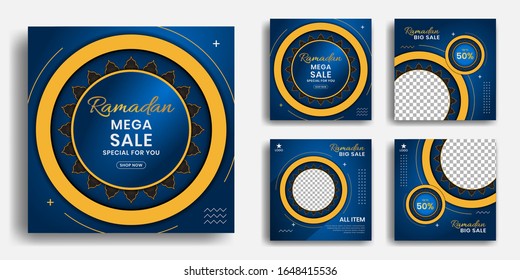 Editable instagram templates for promotions on the Ramadan holidays. Set of facebook story and post frames. Collage. Layout design for marketing on social networks. Cover. Social media background.
