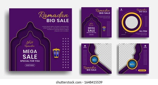 Editable instagram templates for promotions on the Ramadan holidays. Set of facebook story and post frames. Collage. Layout design for marketing on social networks. Cover. Social media background.