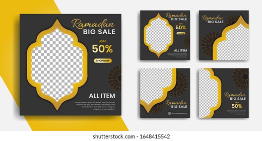 Editable instagram templates for promotions on the Ramadan holidays. Set of facebook story and post frames. Collage. Layout design for marketing on social networks. Cover. Social media background.