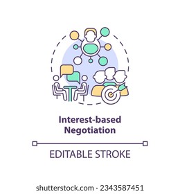 Editable interest based negotiation icon concept, isolated vector, lobbying government thin line illustration.