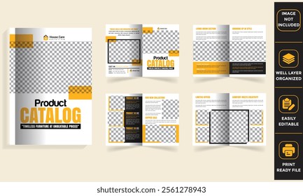 Editable Interior Catalog, Magazine, and Brochure Design template showcasing modern furniture styles, clean layouts, and well-organized sections for interior design promotions.