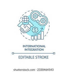 Editable international integration icon, isolated vector, foreign direct investment thin line illustration.
