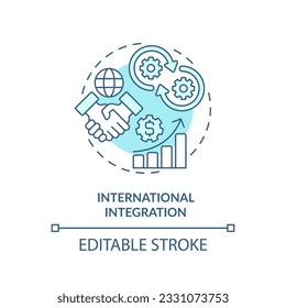 Editable international integration icon, isolated vector, foreign direct investment thin line illustration.