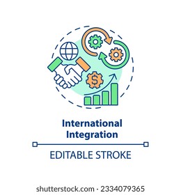 Editable international integration icon, isolated vector, foreign direct investment thin line illustration.