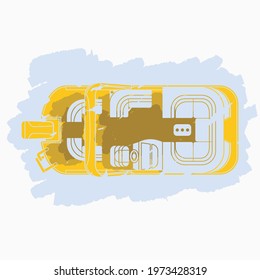 Editable Isolated Flat Brush Strokes Style Aerial Top View Pontoon Boat Vector Illustration For Artwork Element Of Transportation Or Recreation Related Design