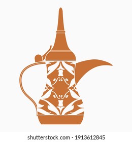 Editable Isolated Flat Monochrome Style Side View Patterned Traditional Arab Dallah Coffee Pot Vector Illustration for Cafe Related Design or Arab History and Tradition Culture