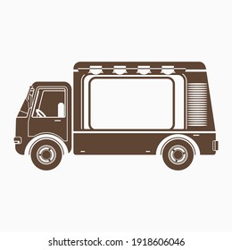 Editable Isolated Flat Monochrome Style Side View Mobile Food Truck Vector Illustration for Artwork Element of Vehicle or Food and Drink Business Related Design