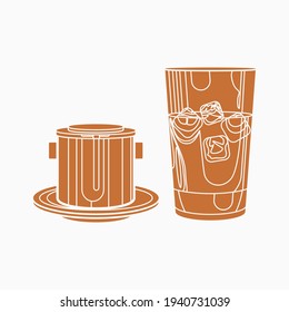 Editable Isolated Flat Monochrome Style Vietnam Iced Coffee Brewing Vector Illustration for Artwork Element of Cafe With Vietnamese Culture and Tradition Related Design
