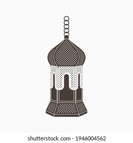 Editable Isolated Flat Monochrome Style Hanging Dark Brown Patterned Arabian Lamp Vector Illustration for Islamic Occasional Theme Purposes Such as Ramadan and Eid Also Arab Culture Design Needs