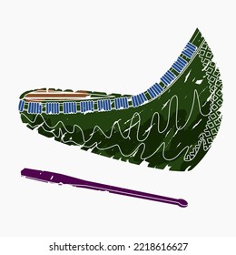 Editable Isolated Front Side Oblique View Native American Canoe With Paddle Vector Illustration in Brush Strokes Style for Transportation or Traditional Culture and History Related Design