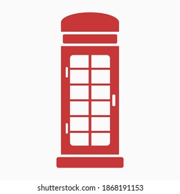 Editable Isolated Front View Flat Monochrome Red Typical English Telephone Booth Iconic Vector Illustration for England Culture Tradition and History Related Design