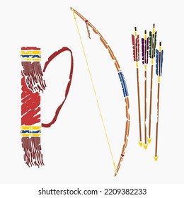 Editable Isolated Native American Archery Tools Vector Illustration in Brush Strokes Style for Traditional Culture and History Related Design