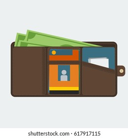 Editable Isolated Open Men Leather Wallet Vector Illustration in Flat Style for Additional Element of Finace Related Design Purposes