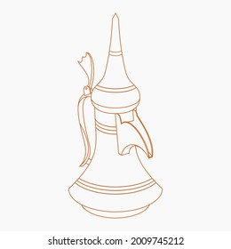 Editable Isolated Outline Style Three-Quarter Top Front Side View Traditional Arab Dallah Coffee Pot Vector Illustration for Cafe Related Design or Arab History and Tradition Culture