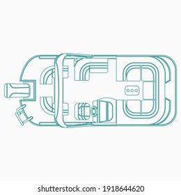 Editable Isolated Outline Style Top View Pontoon Boat Vector Illustration For Artwork Element Of Transportation Or Recreation Related Design