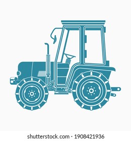 Editable Isolated Side View Flat Monochrome Style Farm Tractor Vector Illustration for Artwork Element of Vehicle or Agriculture Related Design